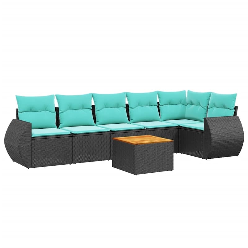 vidaXL 7 Piece Patio Sofa Set with Cushions Black Poly Rattan - 24.4 x 24.4 x 27.2