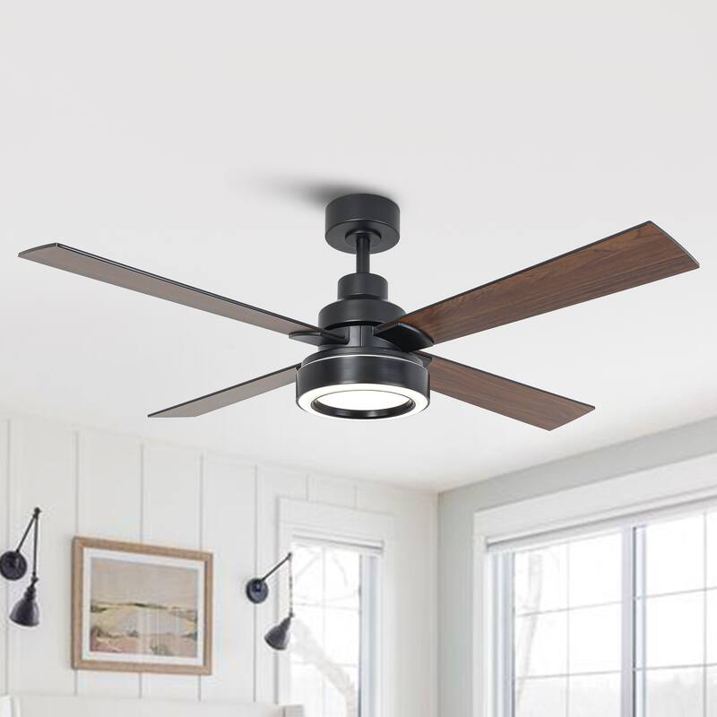 52" Modern Brushed Nickel Bedroom Ceiling Fan with Light and Remote Control