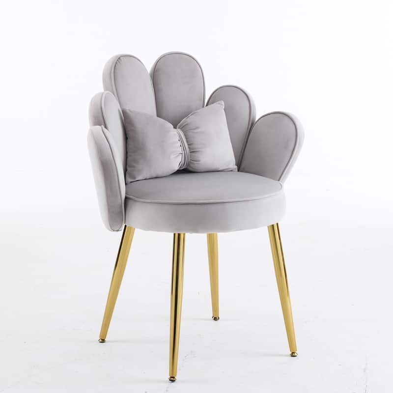Scalloped Petal Velvet Accent Chair with Pillows - Light Gray
