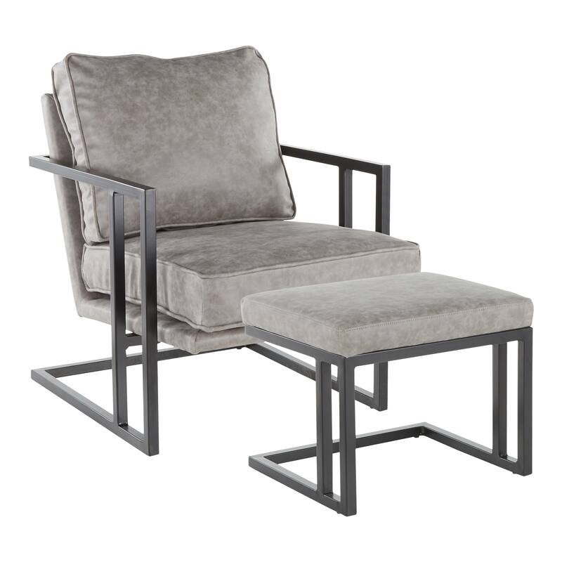 Roman Industrial Faux Leather Lounge Chair & Ottoman Set