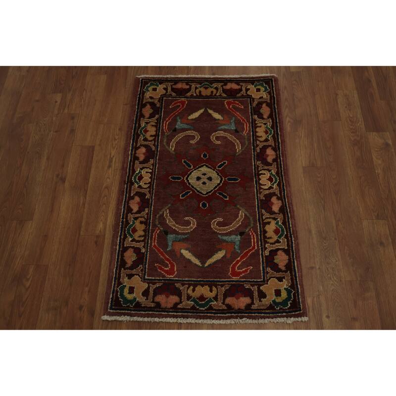 Hand Knotted Oriental 100% Wool Carpet Traditional Geometric Brown Peshawar Area Rug - 3' 1'' X 2' 0''