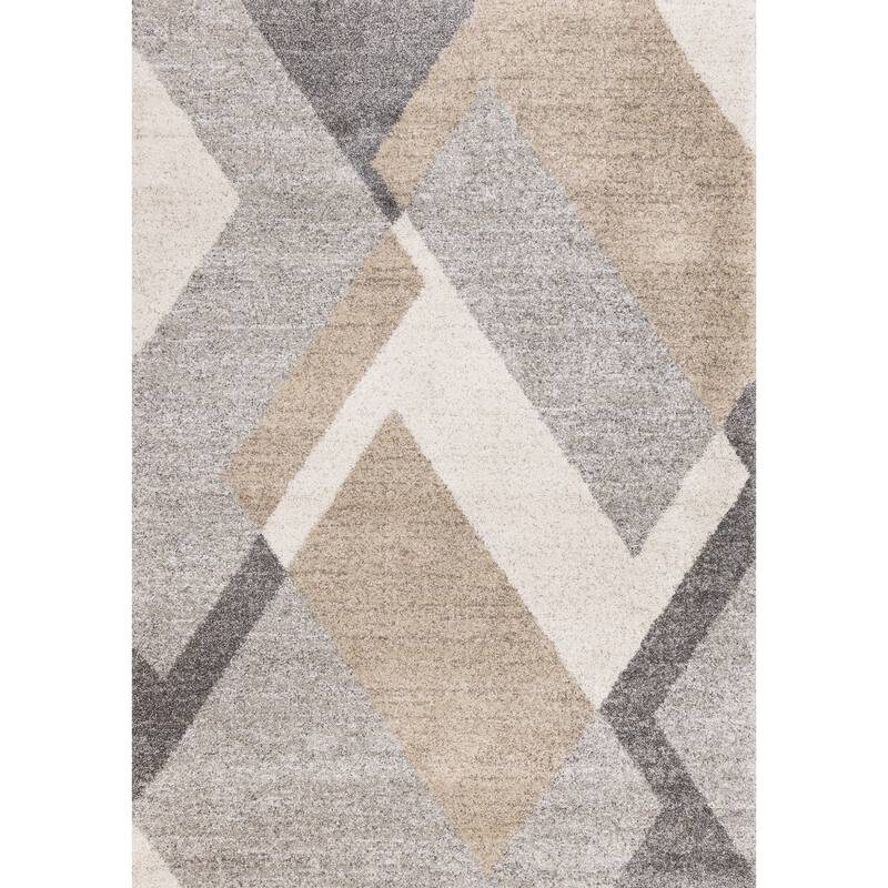 Maverick Collection - White Beige Grey Modern Plush Area Rug
