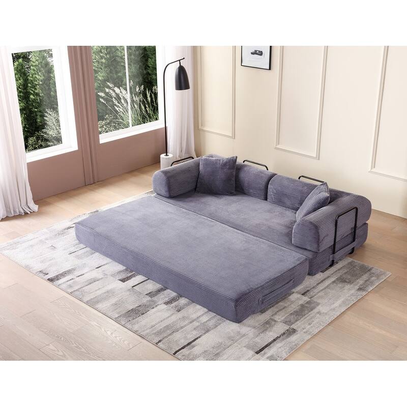 77.90" Corduroy Foldable Double Bed Sofa Bed