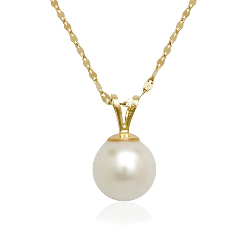 Curata 14K Yellow or White Gold 18" 8mm Large Freshwater Cultured Pearl Solitaire Necklace
