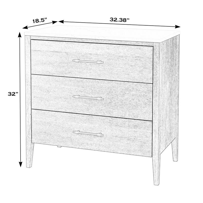 Mayfair Wood and Marble 3-Drawer Chest