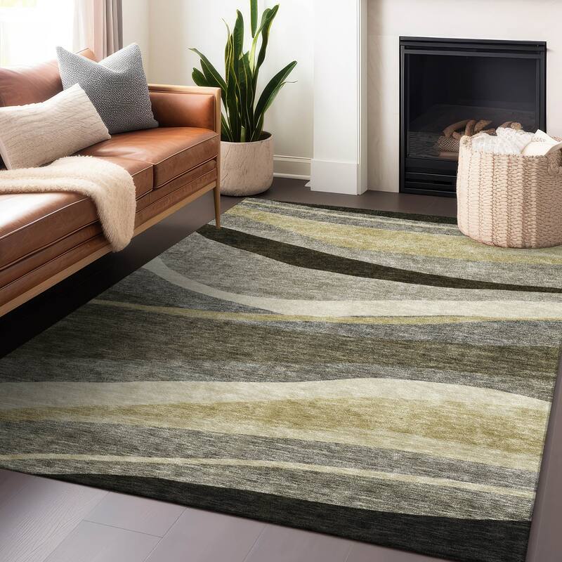 Machine Washable Indoor/ Outdoor Contemporary Deco Chantille Rug - Taupe - 8' x 10'