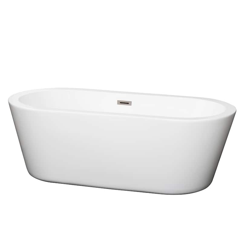 Wyndham Collection Mermaid 67-inch White Freestanding Soaking Bathtub - White, Brushed Nickel Trim