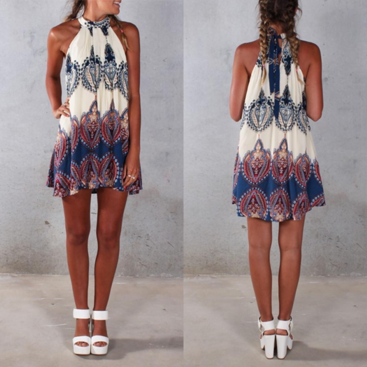 boho print halter dress