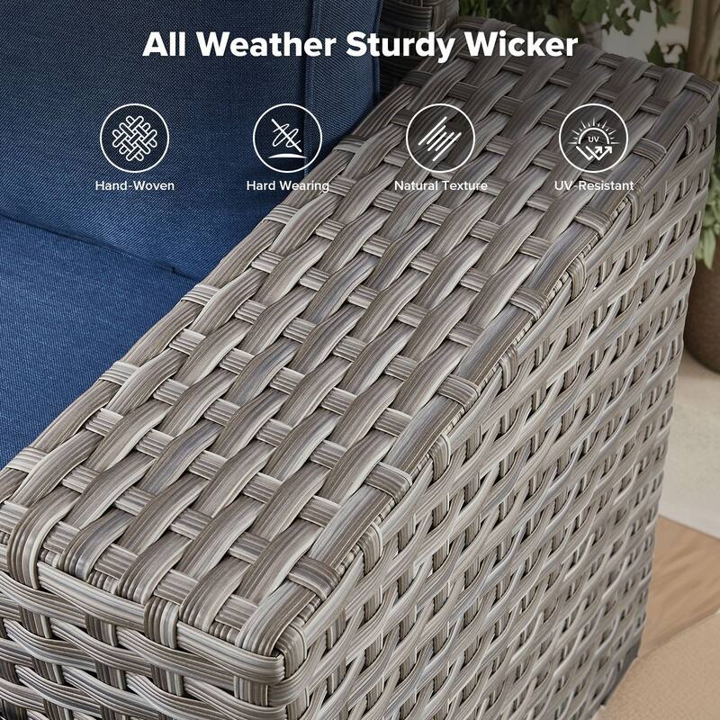 Gymojoy Outdoor Wicker Sectional Sofa Set with Glass Table, Wide Armrests & Water-resistant Cushions, Patio Furniture for Garden