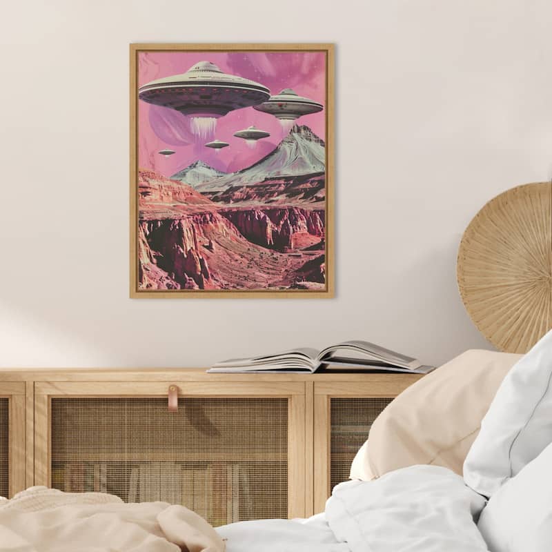 UFOs Canyon Landing by Samantha Hearn Framed Canvas Wall Art Print - Sylvie Natural