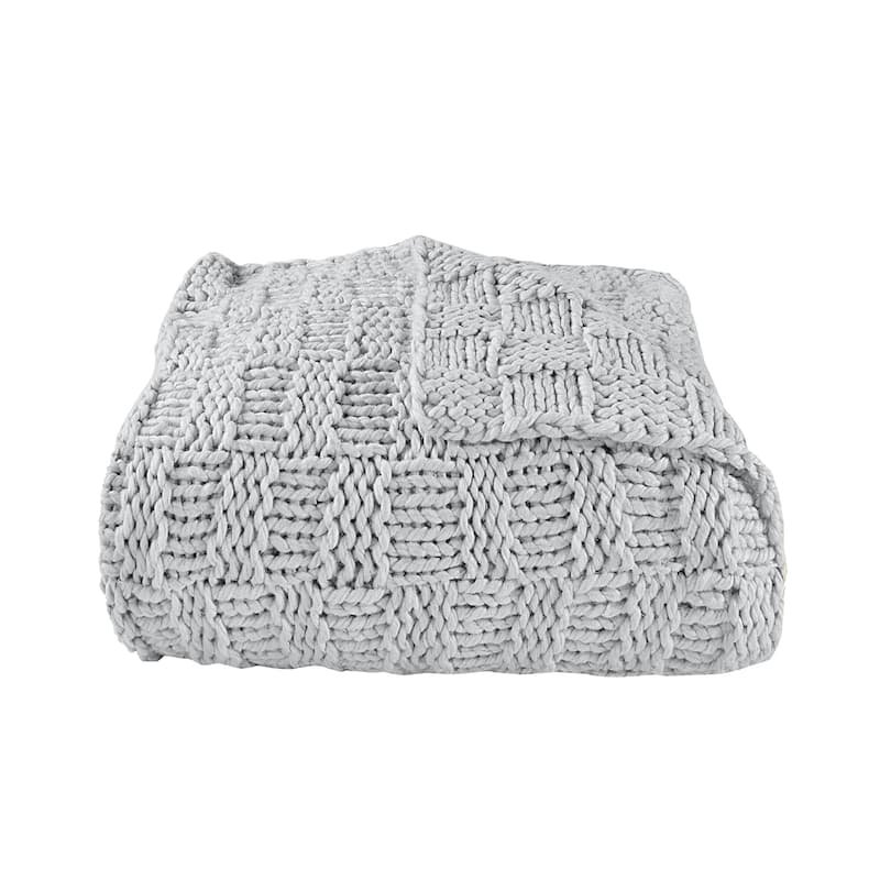 HiEnd Accents Chess Hand Knit Throw, 50"x60" - Gray