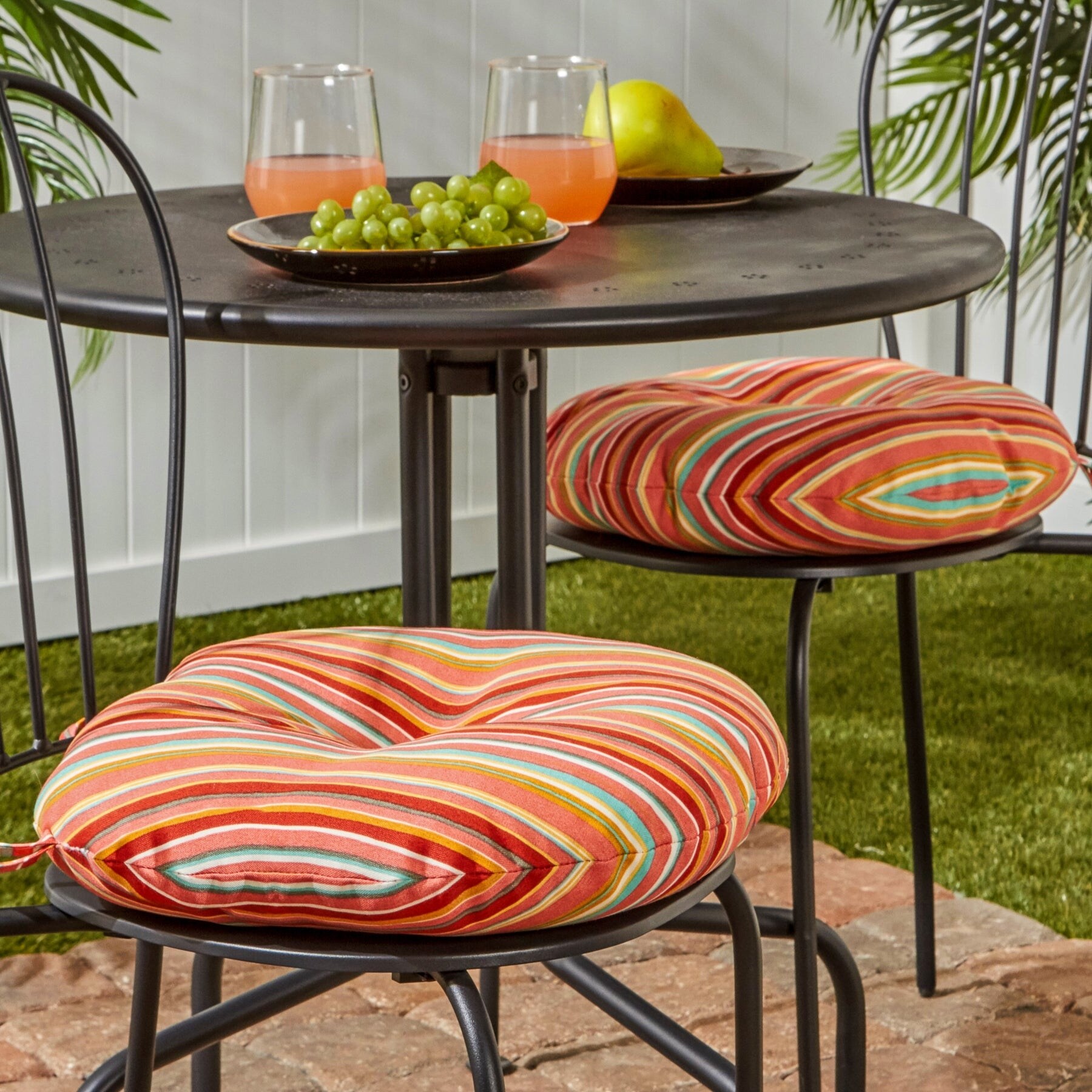 Coastal Stripe Outdoor 15 inch Bistro Chair Cushions Set of 2