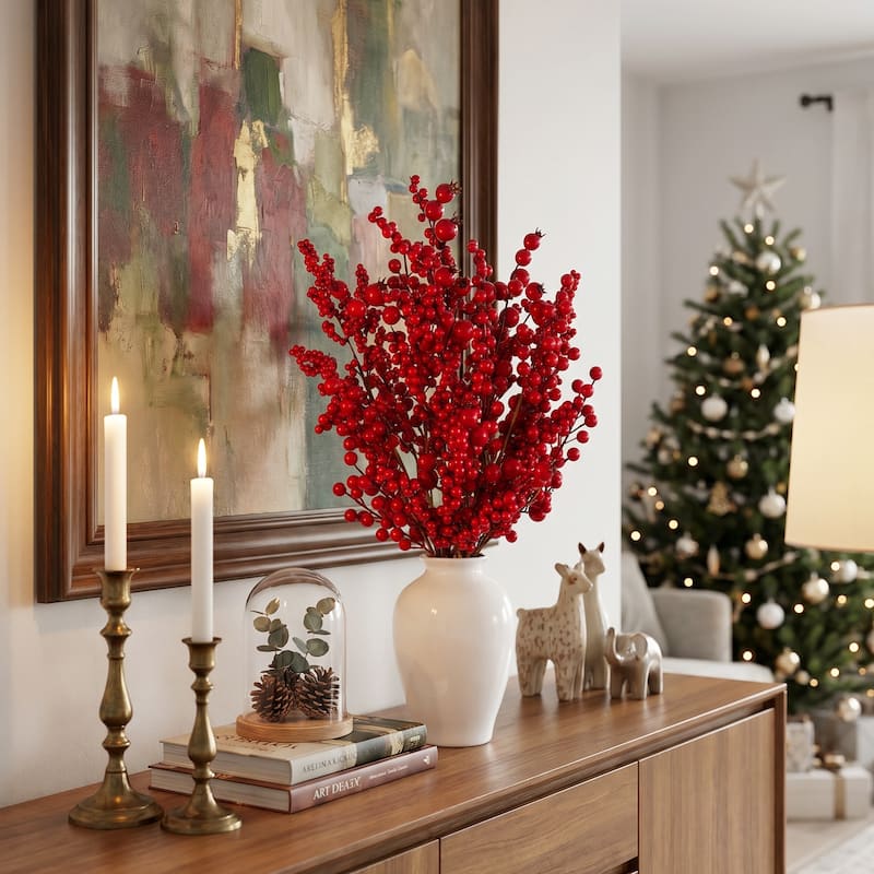 Glitzhome Christmas Red Sleigh Frosted Boot Floral Metal Potted Tree Table Decor