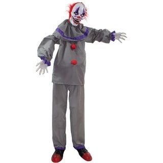 Haunted Hill Farm Life-Size Animatronic Clown with Lights and Sound, Indoor/Covered Outdoor Halloween Decoration