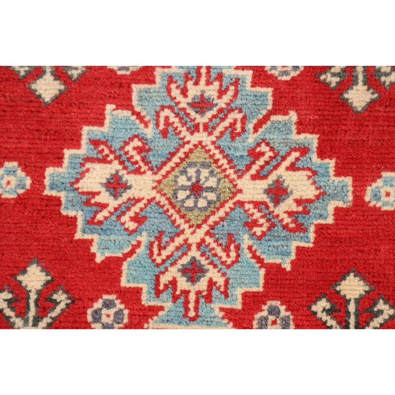 Red Geometric Kazak Oriental Runner Rug Handmade Wool Carpet - 2'1" x 5'10"