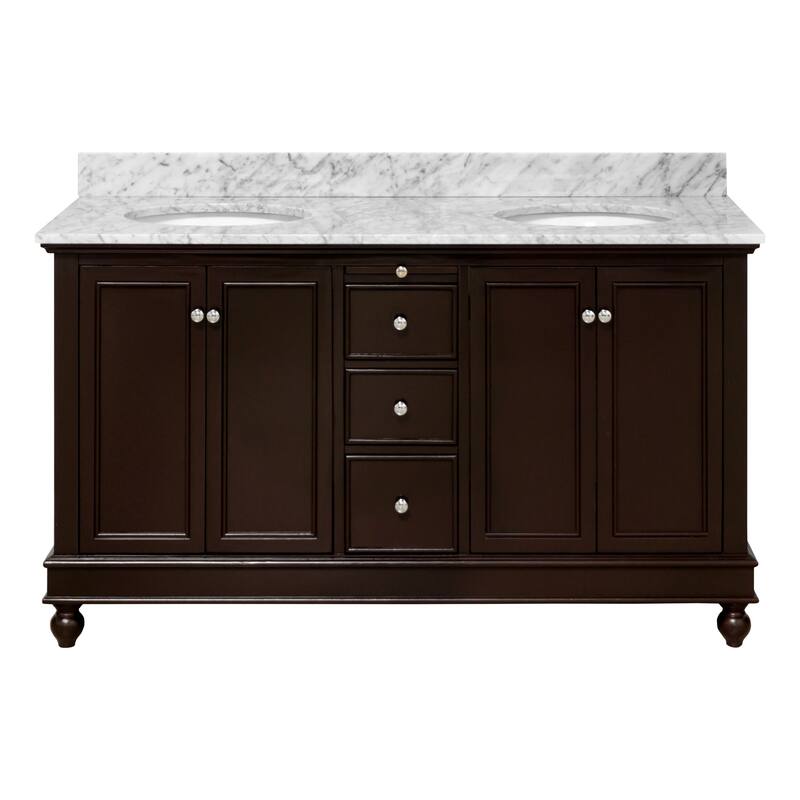 KitchenBathCollection Bella 60" Double Bathroom Vanity with Carrara Marble Top