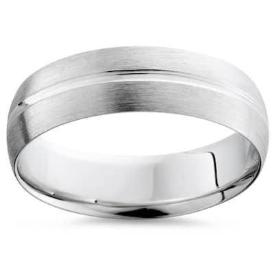 Mens White Gold Brushed Comfort Fit Wedding Band