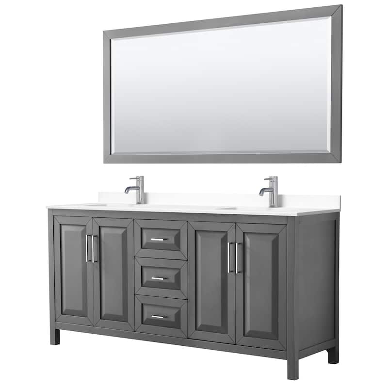 Wyndham Collection Daria 72" Free Standing Double Basin Vanity Set - Dark Gray / White Cultured Marble Top / Polished