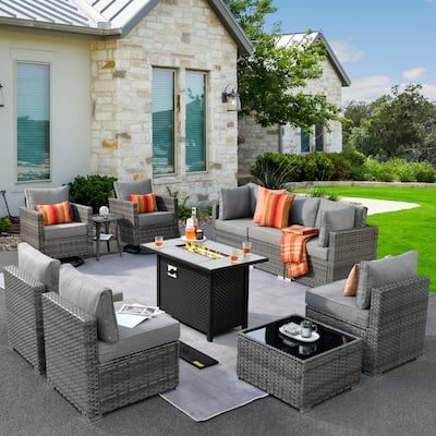 XIZZI 11-piece Patio Furniture Sofa Seating Set with Fire Pit