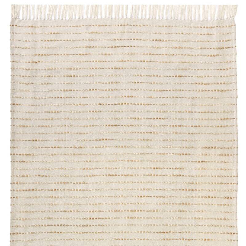 HomeRoots 50" X 60" White And Brown Cotton Blend Woven Striped Throw Blanket with Fringe