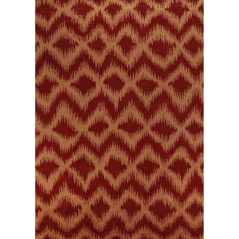 Hand Knotted Oriental 100% Wool Carpet Modern Geometric Oranges & Rust Moroccan Area Rug - 13' 4'' X 10' 0''