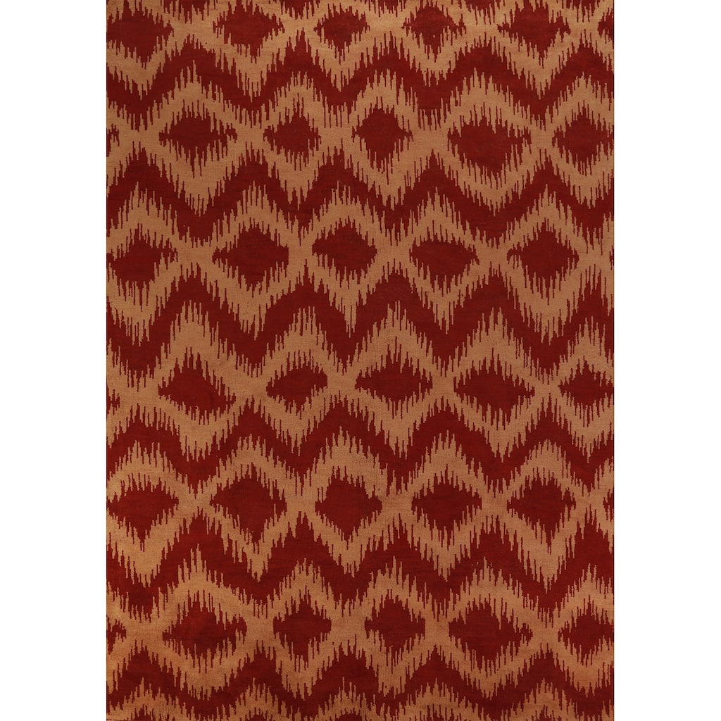 Hand Knotted Oriental 100% Wool Carpet Modern Geometric Oranges & Rust Moroccan Area Rug - 13' 4'' X 10' 0''