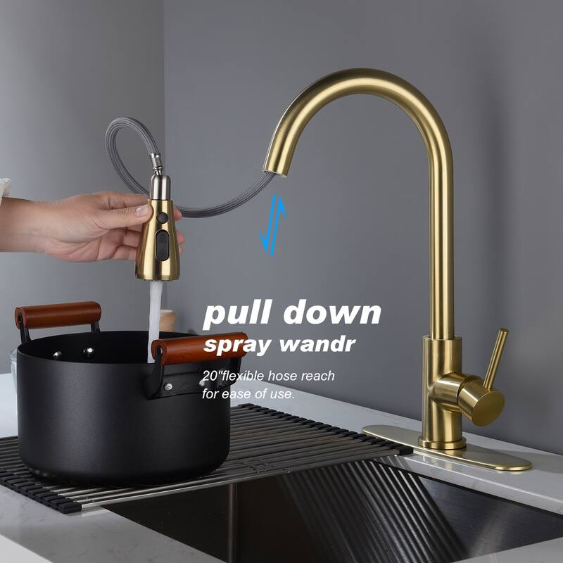 Pull Out Sprayer Kitchen Faucet with Brushed Gold - 9.2*9*16.5