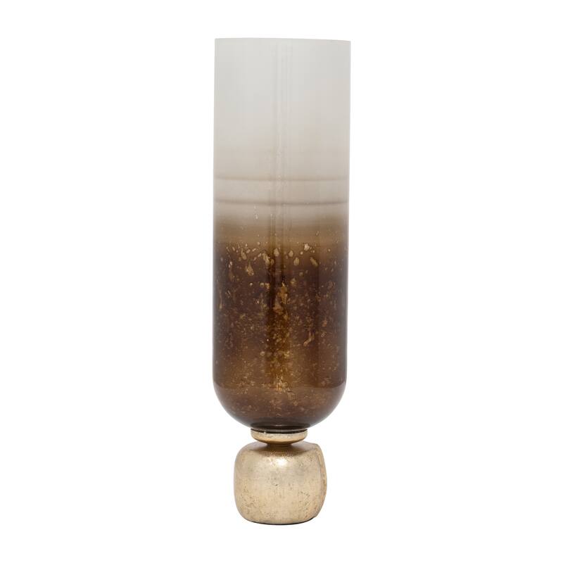 Sagebrook Home Ivory/Gold Cylinder Ombre Glass Candleholder - 6" x 6" x 21.75"