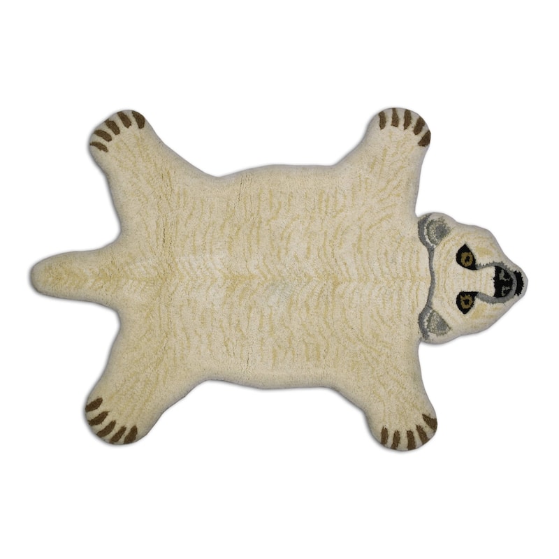 Fabstyles Animal Wool Printed Area Rag Rug Living Room, Hallway - Polar Bear - 2x3