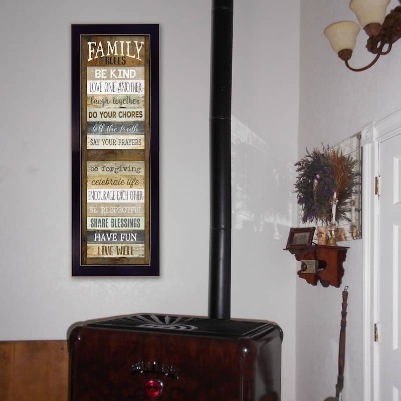 TrendyDecor4U Traditional "Family Rules Shutter" Framed Print Wall Art by Marla Rae