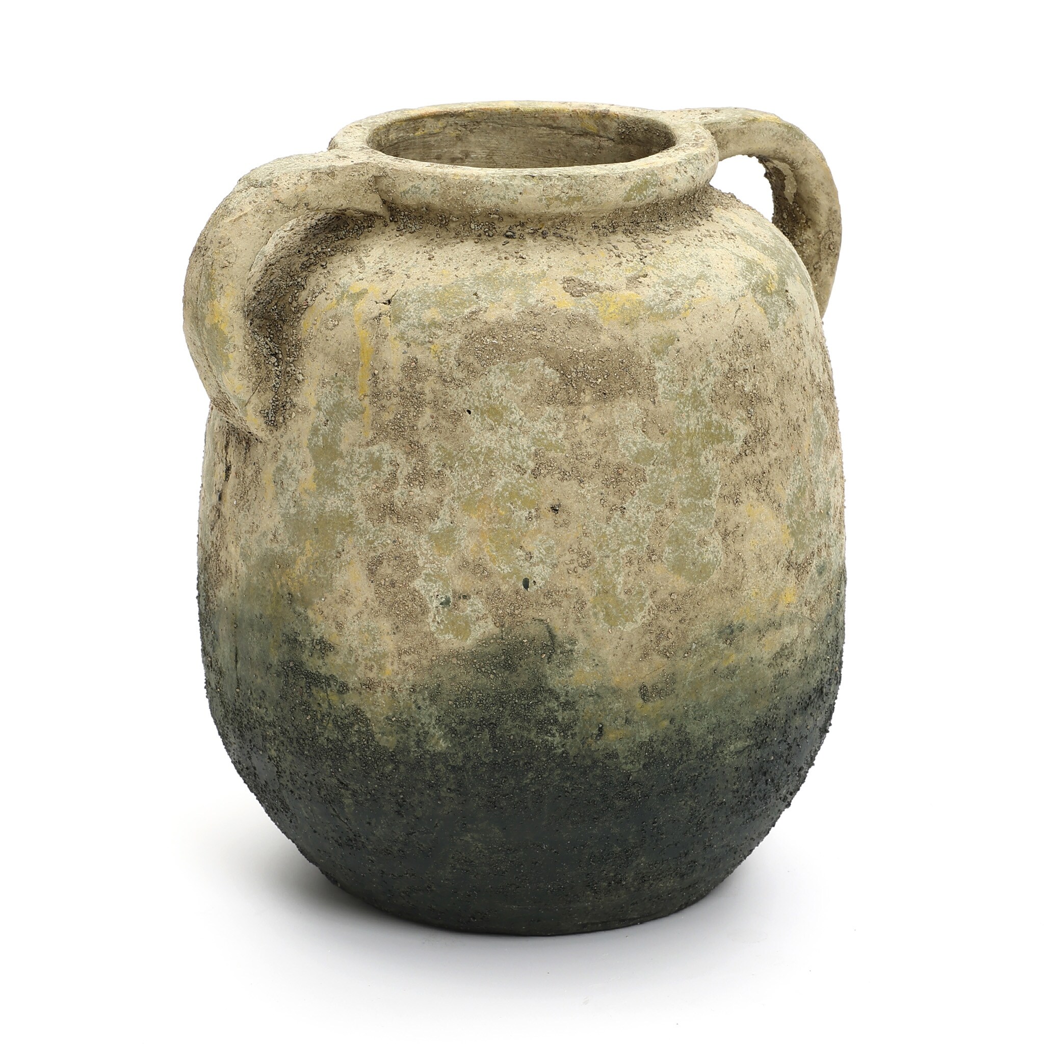 Old-World Brown with Green Bottom Round Terracotta Vase