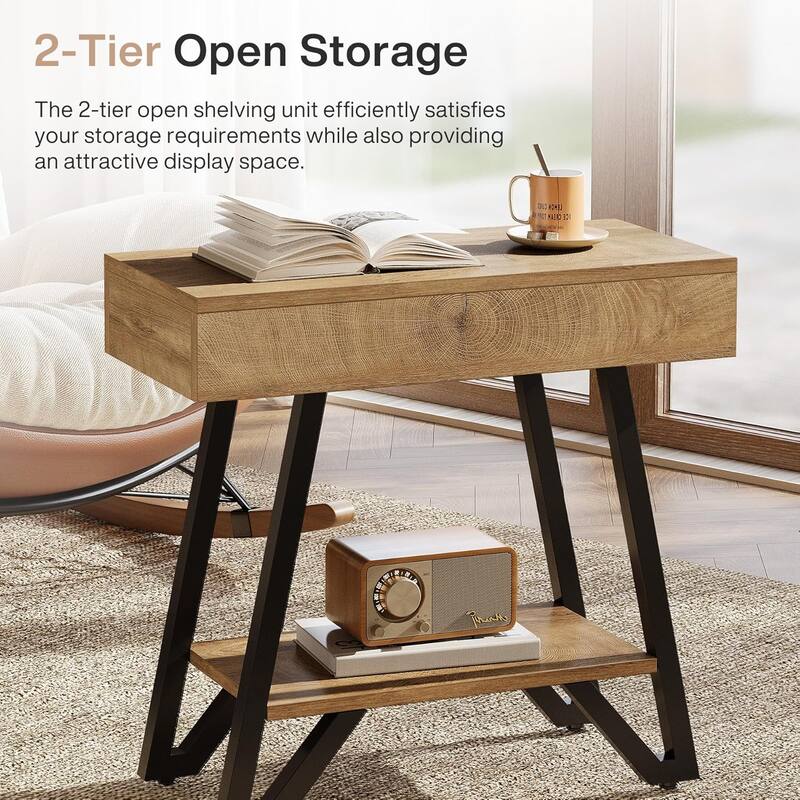 End Side Table for Living Room, Side Table with Storage Shelves, Small Bedside Nightstand
