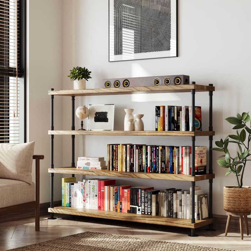 60" Hanging Bookshelf for Living Room Decor, Multi Tier Pipe Shelf Bracket, Real 1.5" Thick & 14" Deep Wood Boards, Farmhouse