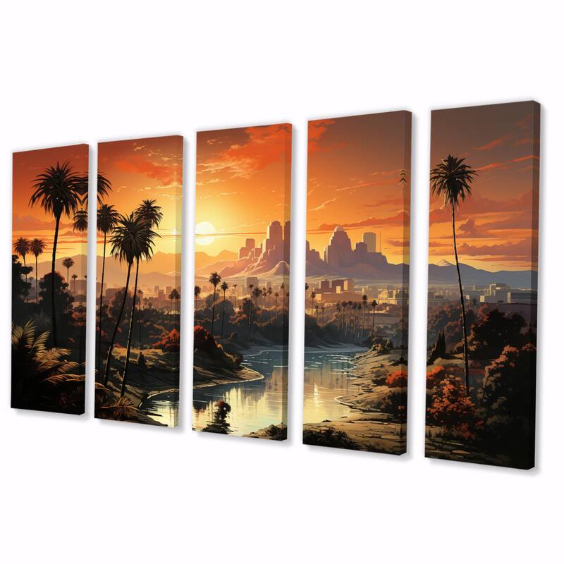 Designart "Los Angeles City Of Angels III" Los Angeles Multipanel Wall Decor set