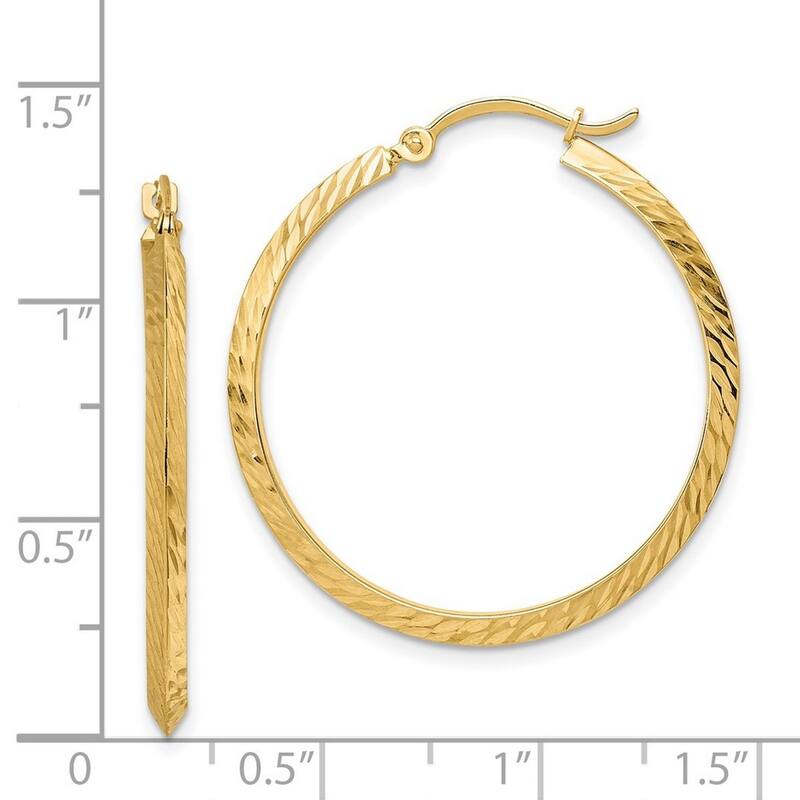 Curata 14k Yellow Gold Polished Sparkle Cut Hoop Earrings - 33x2mm