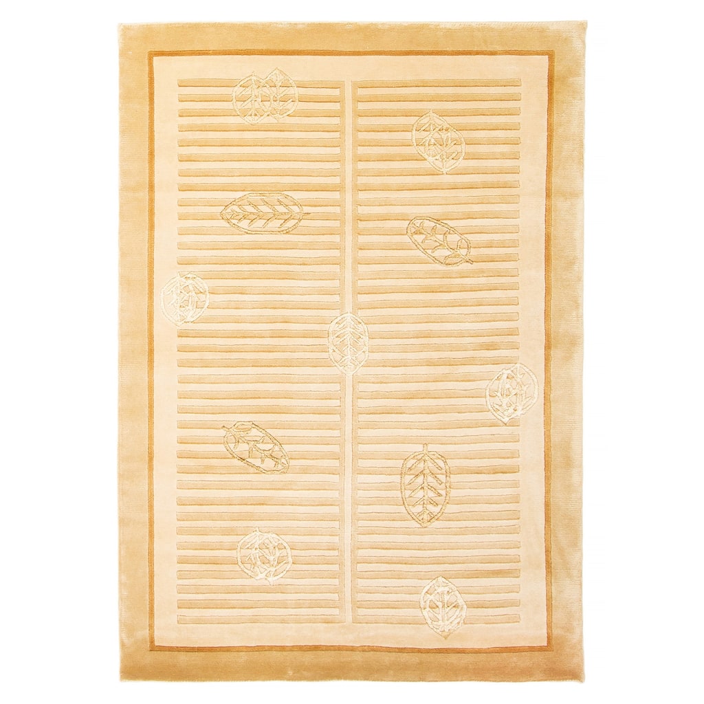 ECARPETGALLERY Hand-knotted Silk Touch Cream Wool Rug - 4'0 x 5'10