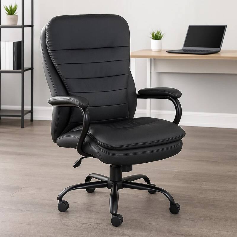 Ava Rolling Oversized Office Chair, Swivel, Black Vinyl, 400lbs