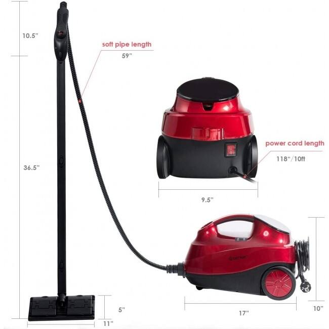2000W Heavy Duty Multi-purpose Steam Cleaner Mop with Detachable Handheld Unit - 10" (L) x 17" (W) x 10" (H)