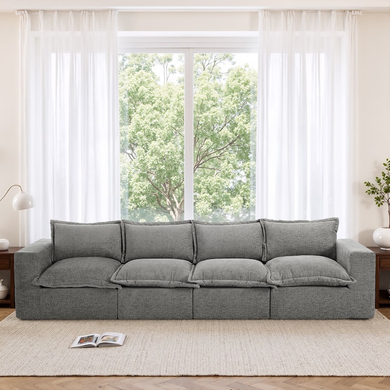 No Assembly Chenille Modular Sectional Sofa Comfy Cloud Couch - Grey-4Piece