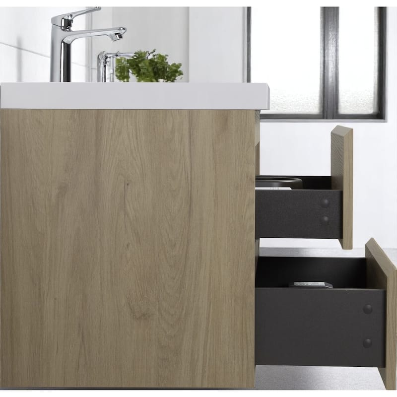24" Floating Bathroom Vanity with Resin Sink, Modern Wall-Mounted Storage Cabinet with Soft Close Drawers