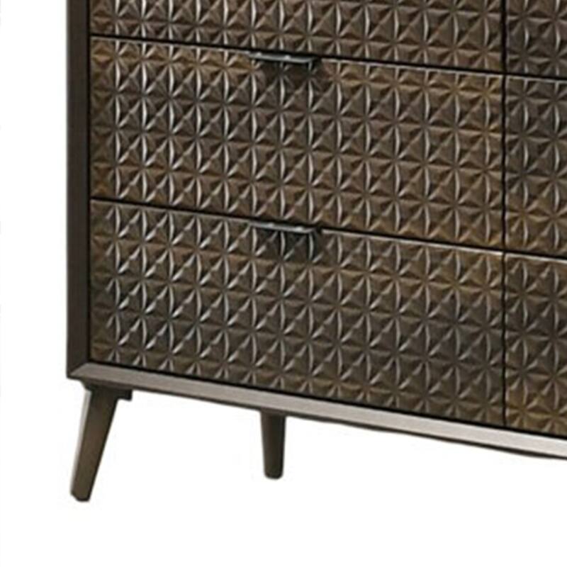 Fel Wide Dresser, 6 Drawers, Dark Brown Wood, Black