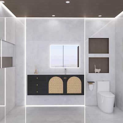 60" Wall-Mounted Bathroom Vanity with White Aluminum Nano Alloy Integrated Sink - 60'' x 20.47'' x 21.85''