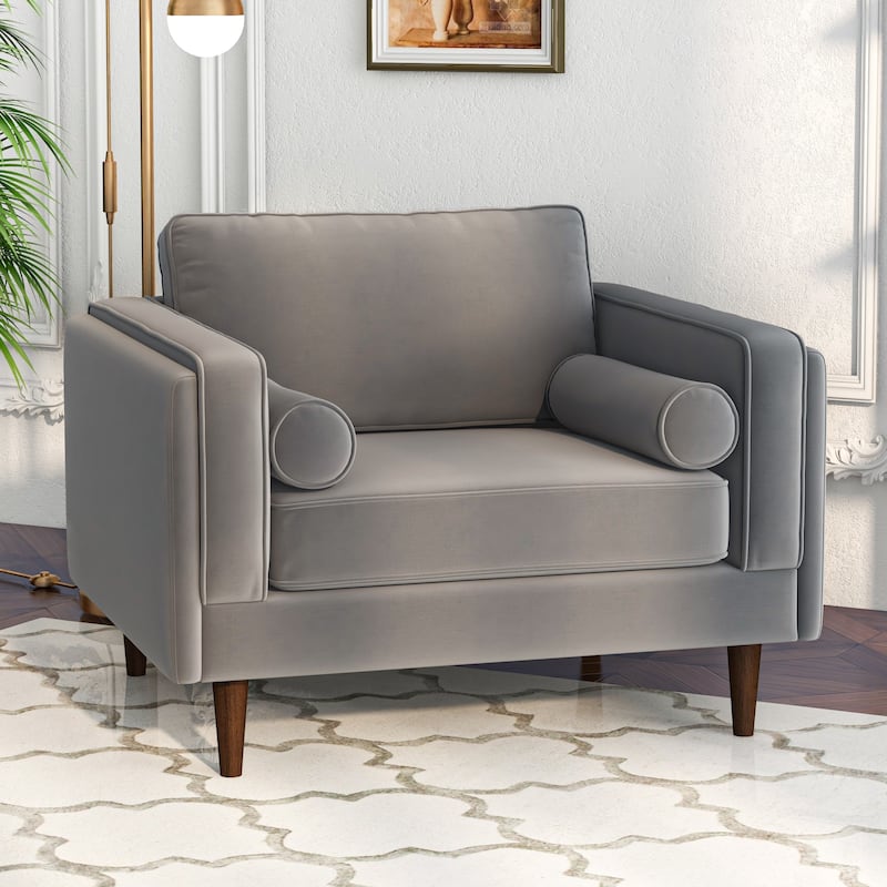 Flavia Mid-Century Modern Pillow Back Velvet Upholstered Armchair - Grey
