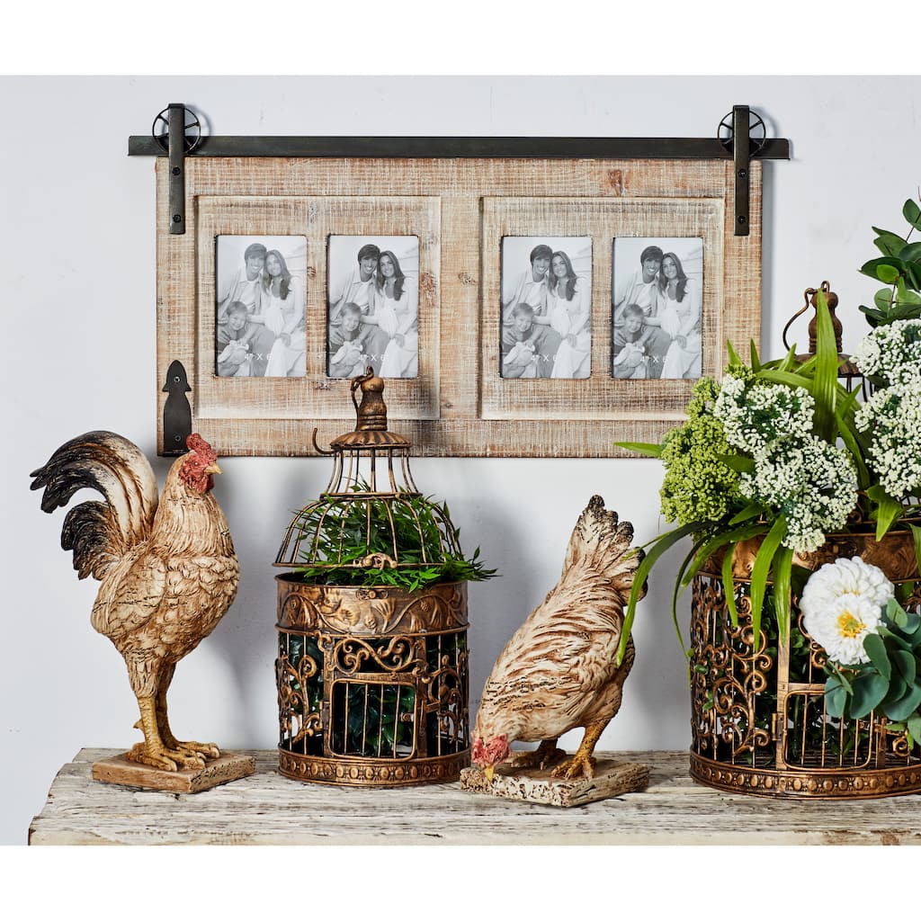 Brown Wooden 4 Slot Wall Photo Frame with Metal Accent