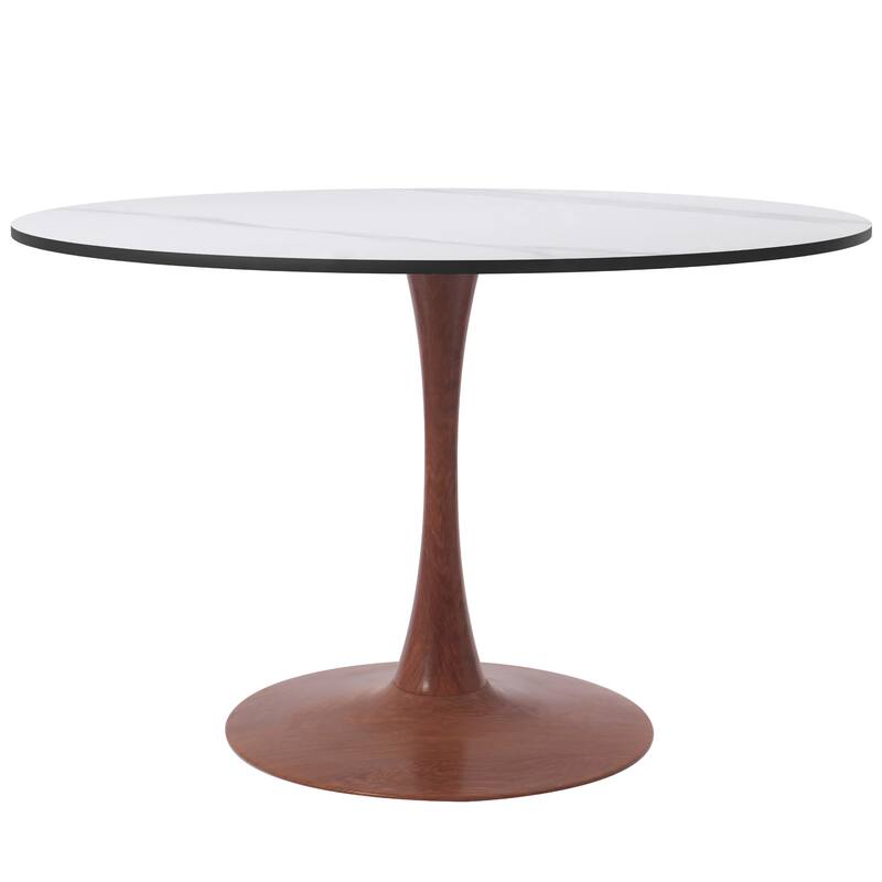 Bristol 40" Round Dining Table with Sintered Stone Top and Cherry Steel Pedestal Base for Modern Kitchen and Dining Room