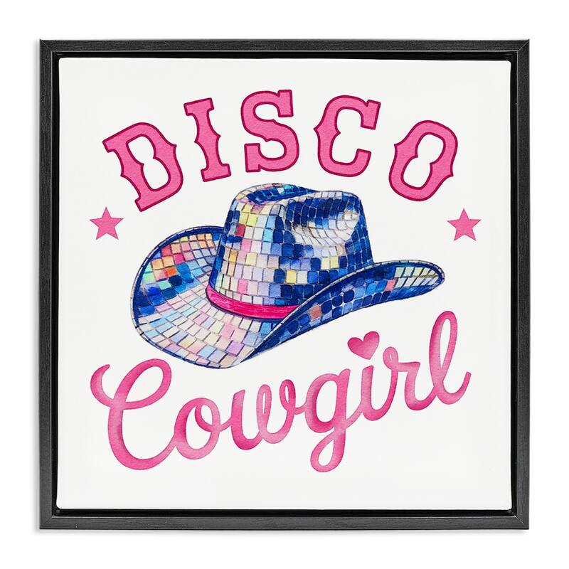 Stupell Disco Cowgirl & Hat Framed Floater Canvas Wall Art Design By Amanda Greenwood - 18 x 18 - Black