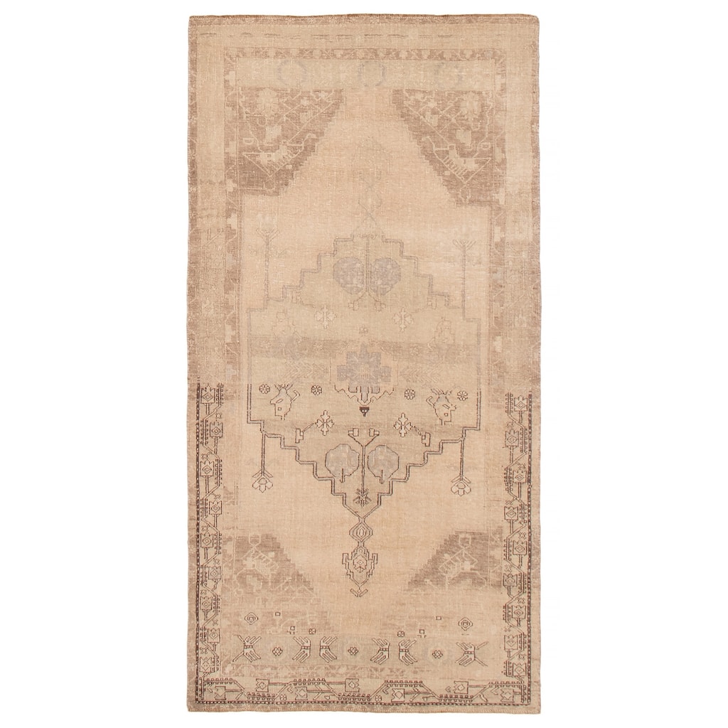 ECARPETGALLERY Hand-knotted Anatolian Vintage Khaki Wool Rug - 3'10 x 7'5