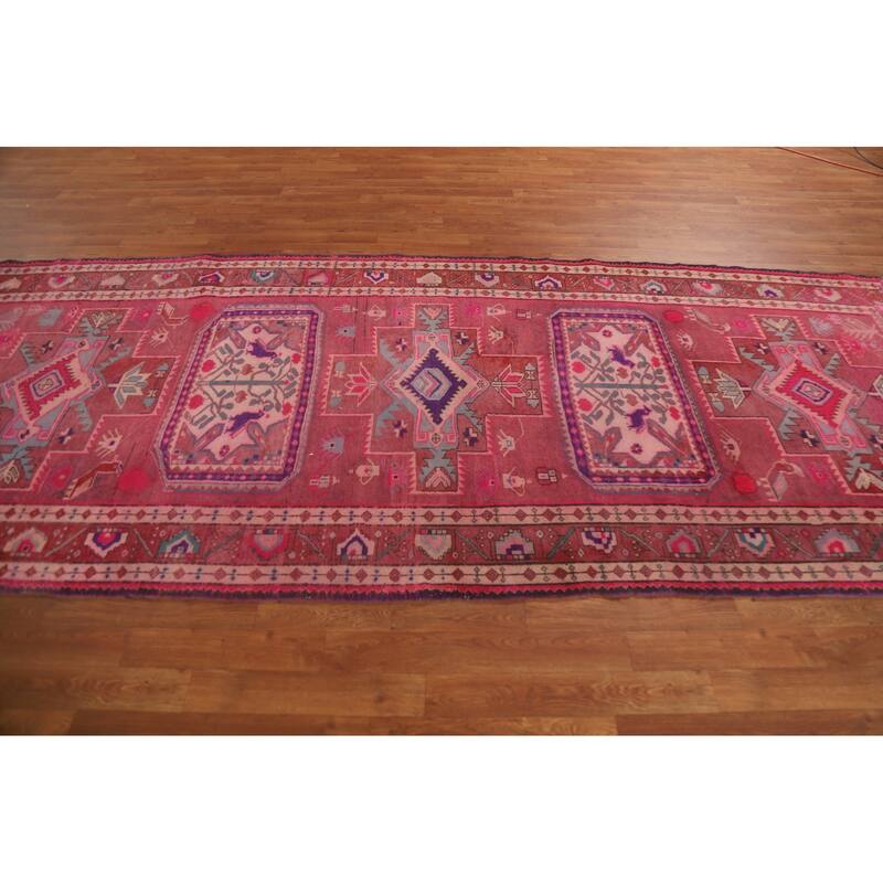 Pink Vintage Ardebil Persian Runner Rug Hand-knotted Wool Carpet - 4'6" x 10'11"