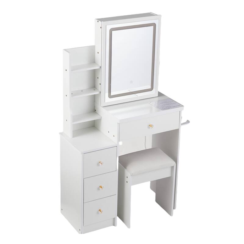 Dressing Table Set, 29.2" Vanity w/ LED Mirror, Charging Station,Stool