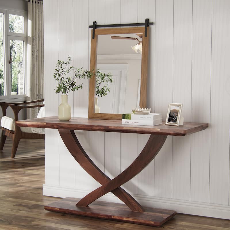 Farmhouse Rectangular Wood Frame Wall Mirror, Rustic Barn Door Bathroom Vanity Mirror